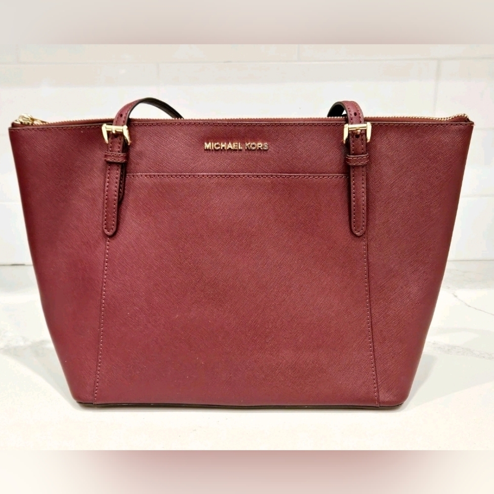 Michael Kors Jet Set Burgundy Saffiano Leather Tote Bag Authentic